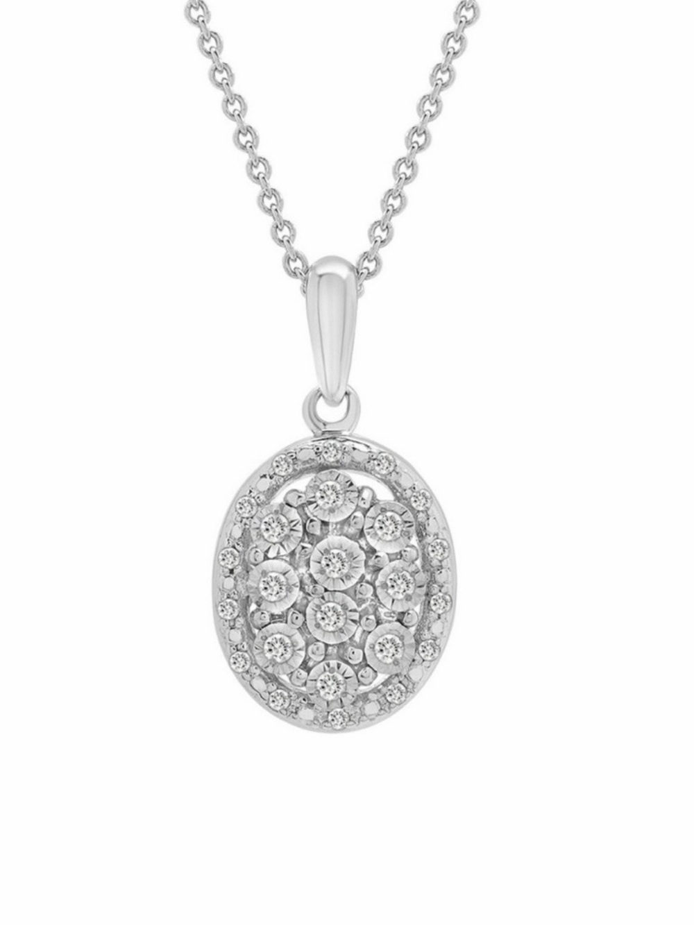 Macy's Silver Oval Crystal Cluster Pendant Necklace - White